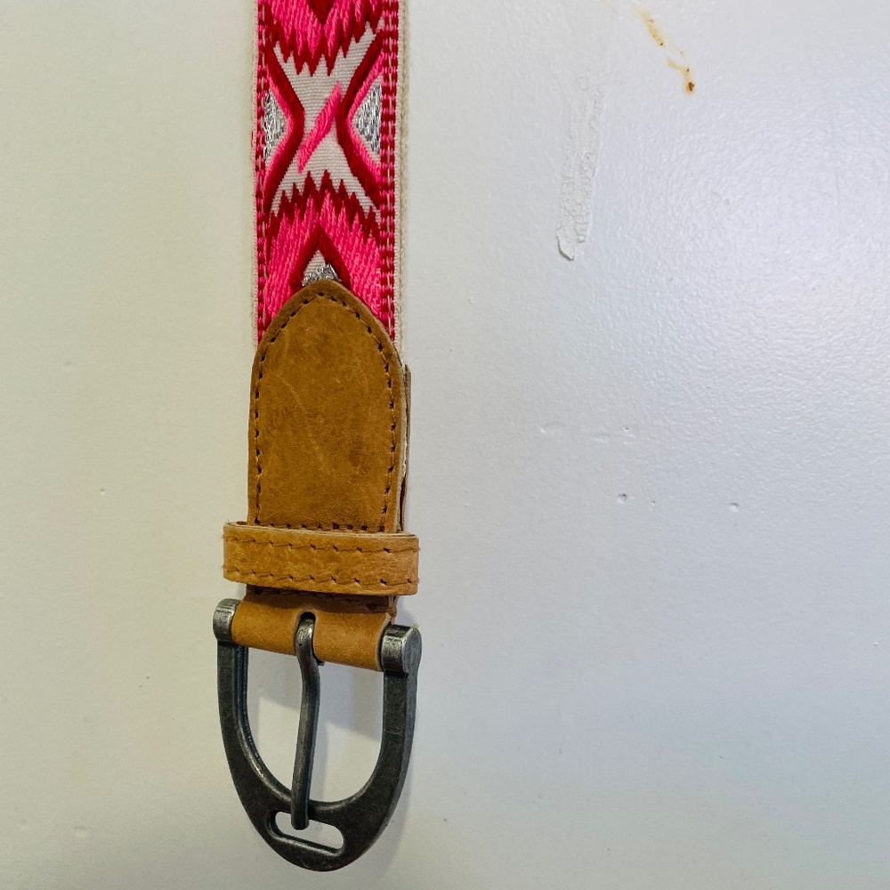 Free People Aztec Pink Print Woven Leather Accent Belt - Picture 2 of 11